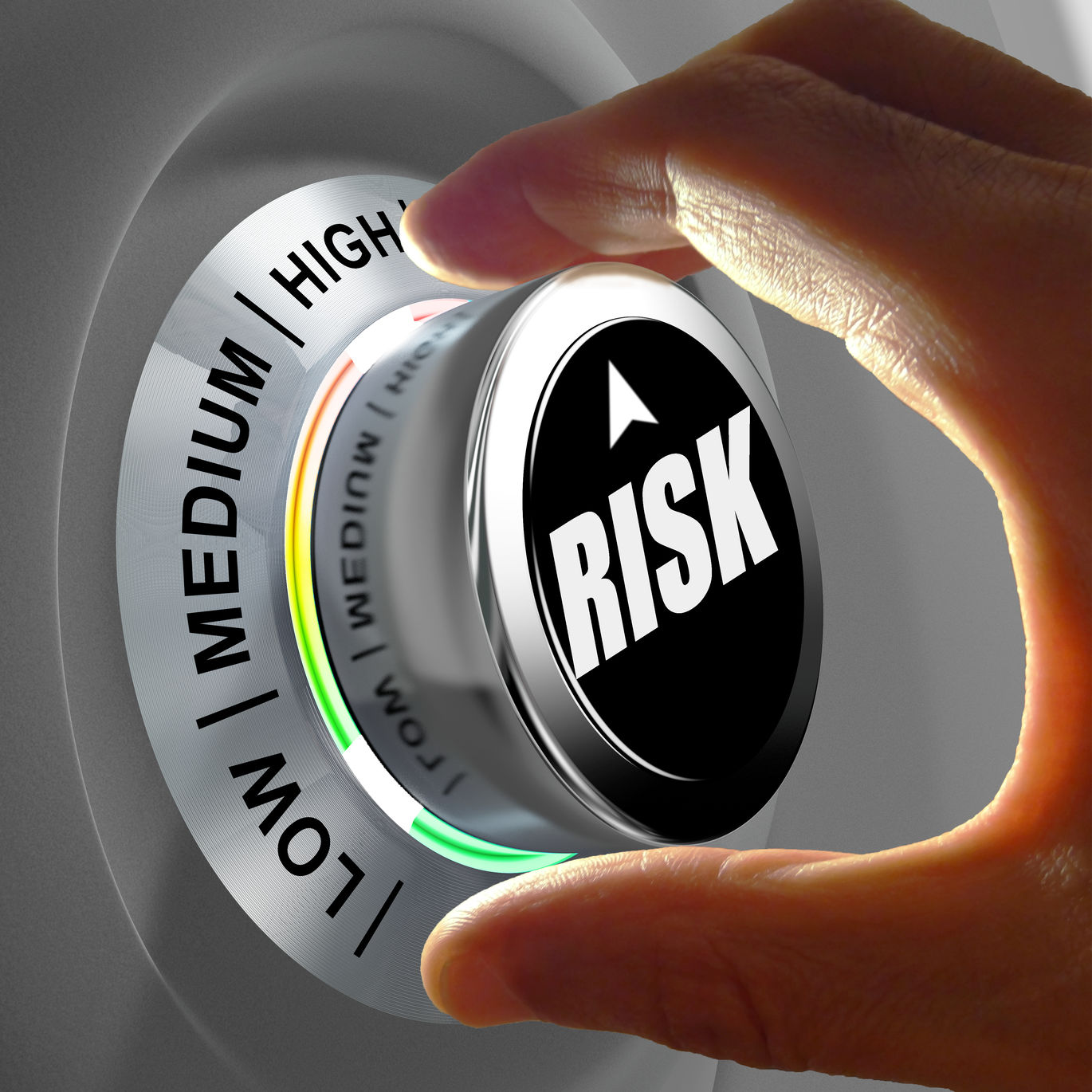 The button shows three levels of risk management. Concept illustration.